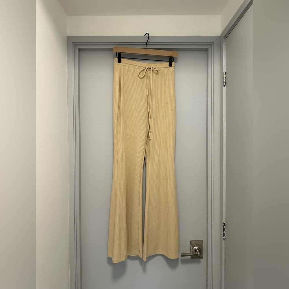 Princess Polly Flare Beige Ribbed Pants